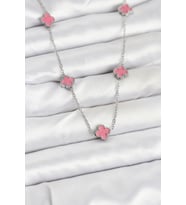 316L Çelik Zincir Gümüş Renk Pembe Baby Boy Yonca Kadın Kolye - TJ-BKO10575