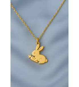 Kişiye Özel 925 Ayar Gümüş Minimal Havuçlu Sevimli Tavşan Kolye (Gold)