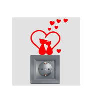 Kuyrukları Kalp Olmuş Kırmızı Kalpli Kedicikler Priz Sticker Etiket Kırmızı 2 Adet 88X91 mm