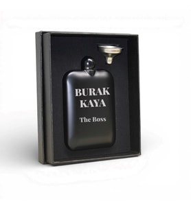 Kişiye Özel Hunili Siyah Çelik Matara Seti 13x8 Cm – Lazer Kazımalı Premium Cep Matarası