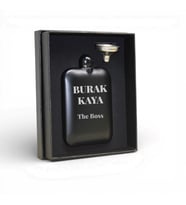 Kişiye Özel Hunili Siyah Çelik Matara Seti 13x8 Cm – Lazer Kazımalı Premium Cep Matarası
