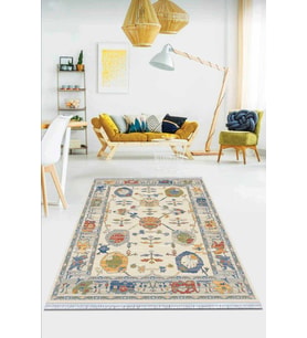 Çok Renkli Çerçeveli Dokuma Pamuk Taban Kaymaz Kilim KLM327