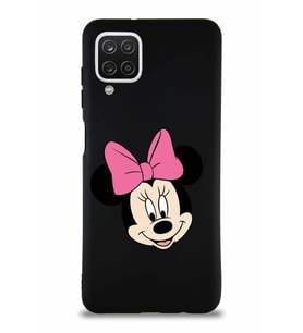 Samsung Galaxy A12 Soft Premier Kapak Minnie Mouse-C Tasarımlı Silikon Kılıf - Siyah (Şeffaf)