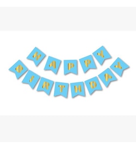 Mavi Üzeri Gold Happy Bırthday Yaldızlı Harf Banner