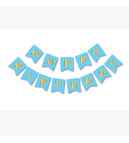 Mavi Üzeri Gold Happy Bırthday Yaldızlı Harf Banner