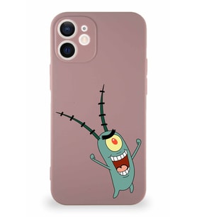 Apple iPhone 12 Soft Premier Kapak Plankton Tasarımlı Silikon Kılıf - Pudra (Şeffaf)