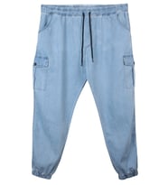 Erkek  Büyük Beden 100-156 Kilo Arası İçin Uygun Kargo Cepli Jogger Kot Pantolon (Açık Mavi)