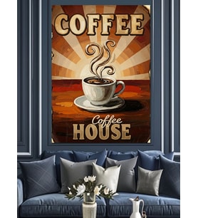 "Coffee House" Nostaljik Mutfak Posteri Dekoratif Kanvas - Mdf Ahşap Tablo