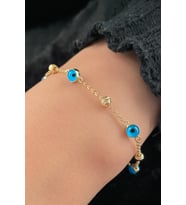 Fiyonk Kuyumculuk  14 Ayar Altın Dorika Top Detaylı Göz Bileklik