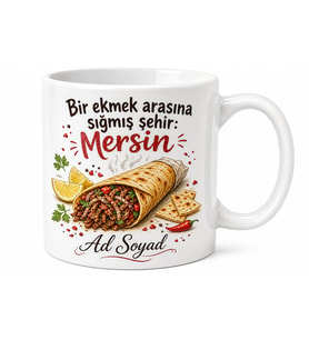 Tantuni Temalı Mersin Kupası Özel Baskılı Porselen Bardak Hediye