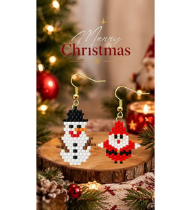 Miyuki Boncuk El Yapımı Minik Noel Baba ve Kardan Adam Küpe Yılbaşı Christmas Noel