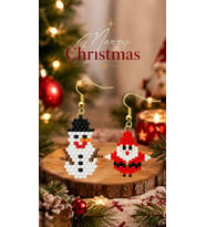 Miyuki Boncuk El Yapımı Minik Noel Baba ve Kardan Adam Küpe Yılbaşı Christmas Noel