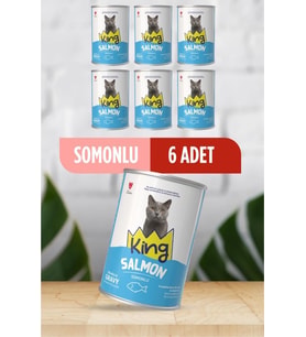 King Sos İçerisinde Et Parçacıklı Somonlu Kedi Konservesi 400 Gr*6 ADET