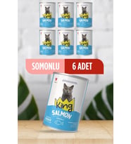 King Sos İçerisinde Et Parçacıklı Somonlu Kedi Konservesi 400 Gr*6 ADET