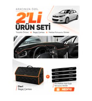 CITROEN C4 (2011-2020) Uyumlu Torpido Örtüsü + Deri Bagaj Çantası + Sticker Seti - Siyah Kahverengi