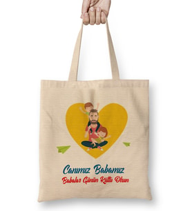 Babalar Günü Babaya Hediye 059 Bez Çanta Uzun Saplı