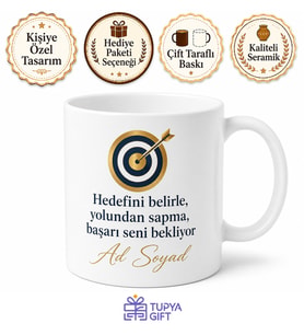 Hedef Odaklı Kişiye Özel İsimli Baskılı Kupa Bardak Başarı Hediyesi