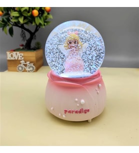 Melek Kanatlı  Pembe Prenses Işıklı Müzikli Püskürtmeli Büyük Boy Kar Küresi