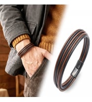Moncuk Design Kahve Siyah Çoklu Deri ve Titanyum Kilitli Çelik Erkek Bileklik 33513B13D3
