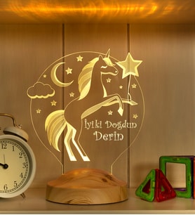 Unicorn İsimli Gece Lambası, Tek Boynuzlu At İsimli Kız Çocuk Odası Hediyesi Led Lamba, Unicorn Doğum Günü Parti Hediyesi