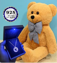 Büyük Boy Kahve Peluş Ayıcık ve Gerçek 925 Ayar Gümüş Kolye Seti (Model 4)