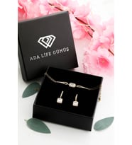 925 Ayar Gümüş 2 Li TekTaş Baget Set (ÖZEL KUTULU) (BİLEKLİK KÜPE) - GOLD