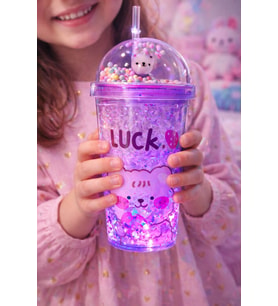 Bear Suluk Pipetli Buzlu Cam Görünümlü Led Işıklı 450 ML Çift Katman Mika 2093 Mor