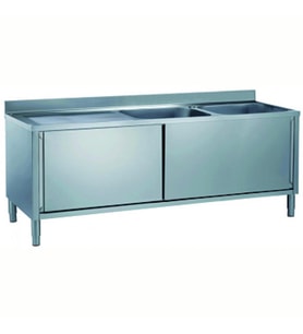 Electrolux Professional Dolaplı Evyeli Tezgah, 2 Evyeli (600x500 Mm), Damlalık Solda, 2 Kayar Kapılı - 1800 Mm MLA1826SXN