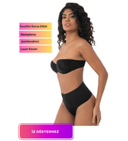 Yeni Seri Kaymaz Kadın Toparlayıcı Sıkılaştırıcı Vücut Şekillendirici Lazer Kesim String Korse (Siyah)