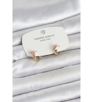Pembe Yunus Balığı Model Gold Renk Pirinç Çocuk Küpe 5886