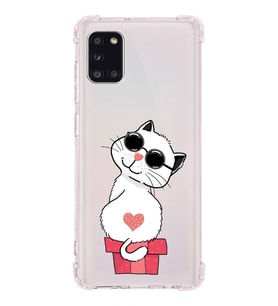 Samsung Galaxy A31 Uyumlu Köşe Korumalı Antişok Kapak Cool Cat Tasarımlı Şeffaf Silikon Kılıf