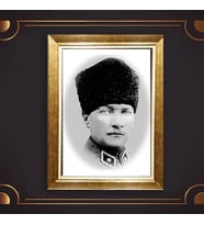 Özel Seri Paspartulu Çerçeveli Atatürk Tablo l190 (Gold)
