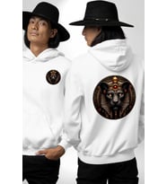 Menhit Savaş, Koruma ve Avcılık Tanrıçası Beyaz Kapüşonlu Sweatshirt Kadın Erkek Ön Minimal Sırt Baskılı