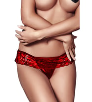 Liona Fantezi İç Giyim Ağı Açık Dantelli  Fantazi G String İç Çamaşırı (Kırmızı)