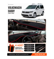 VOLKSWAGEN CADDY (2015-2019) Uyumlu Torpido Örtüsü Torpido Kılıfı - Siyah Kırmızı