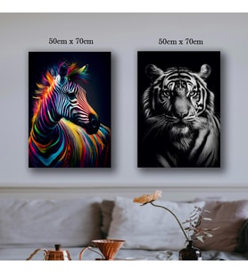 renkli zebra kaplan hayvanlar tablo resim kanvas 2 adet 50x70