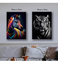 renkli zebra kaplan hayvanlar tablo resim kanvas 2 adet 50x70