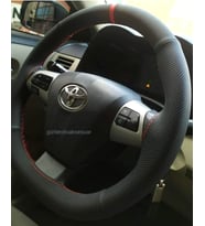 Toyota Corolla 2007-2011 Uyumlu Dikmeli Direksiyon Kılıfı Noktalı-Alkantara (Nubuk) Kırmızı Yüzüklü