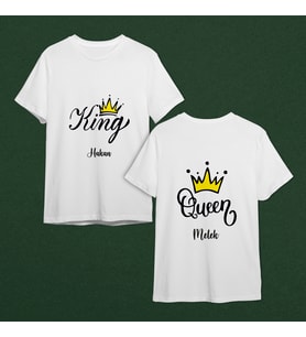 Kral & Kraliçe ( King & Queen ) Tasarımlı Tişört Kişiye Özel ( Unisex - Büyük - Çocuk )