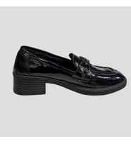 MYFİT SHOES 041 KADIN HAKİKİ DERİ AKSESUARLI KISA TOPUK AYAKKABI SİYAH RUGAN