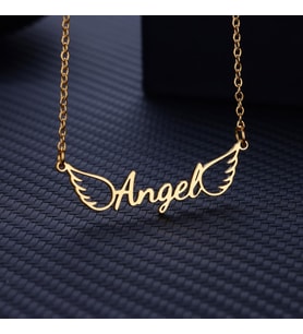 Kişiye Özel 925 Ayar Gümüş Şık Melek Kanat Tasarım Angel Kolye (Gold)
