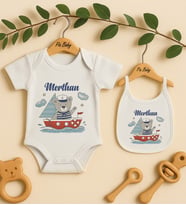 Pia Baby Premium %100 Pamuk İsme Özel Organik Baskılı Çıtçıtlı Bebek Body Ve Önlük 5084-20 (Ekru)