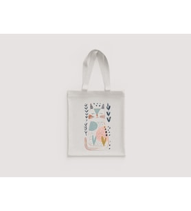 Tilki Silüeti Çiçekli Minimal Pastel Desenli Omuz Çantası Hediyelik Ham Bez Çanta