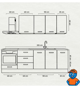 255 cm Mutfak Dolabı  MDF Kapak Tezgah Dahil YRKN255 101 (Kırmızı)