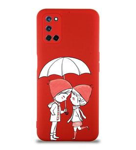 Oppo A52 Uyumlu Lansman Kılıf Aşk Tasarımlı İçi Kadife Kapak-Kırmızı (Şeffaf)