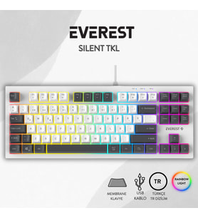 SILENT TKL Sessiz Rainbow Q Türkçe Klavye Membrane Oyuncu Klavyesi Gaming Klavye KB-98 TKL