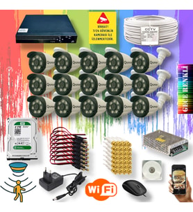 15 Kameralı Set - Gece Renkli Gösteren Hareket Algılayan 5 Mp Sony Lensli 1080p Full Hd Güvenlik Kamerası Seti 3908w
