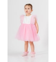 Bebek Kız Çocuk Doğum Günü Parti Düğün Elbise Tüllü Tütü Astarlı Çocuk Giyim Bebek Giyim Kız Bebek (Pembe)