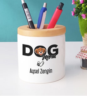 Kişiye Özel Dog Mom Kalemlik Köpek Annesi (Beyaz)