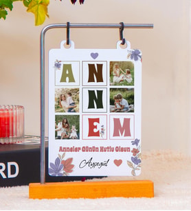 Anneler Günü Kişiye Özel 4 Fotoğraflı Doğal Ahşap Standlı Çerçeve